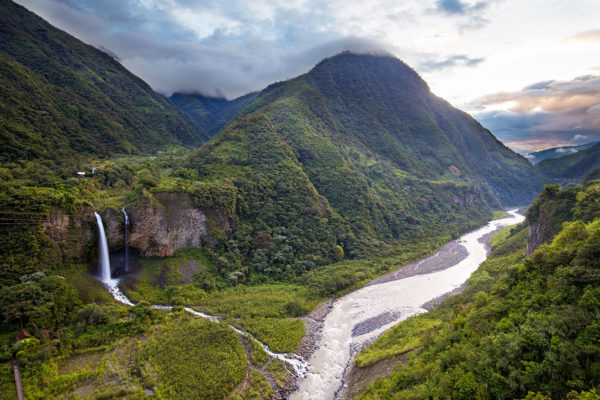 banos river and waterfall ecuador
